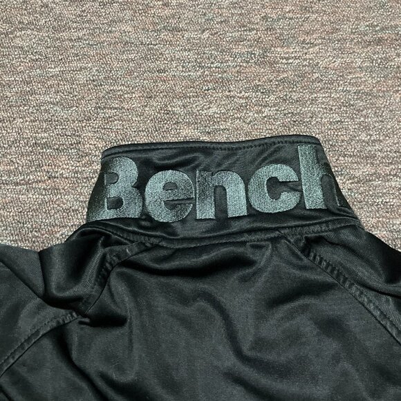 Bench Full Zip Track Jacket Embroidered Spellout Black Grey Zipper Pockets Small - Picture 3 of 13